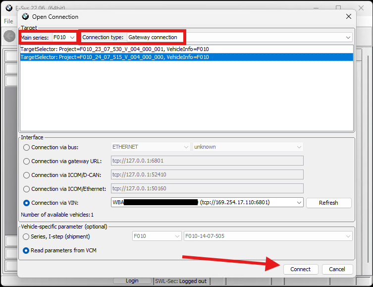 New Connection Dialog Options